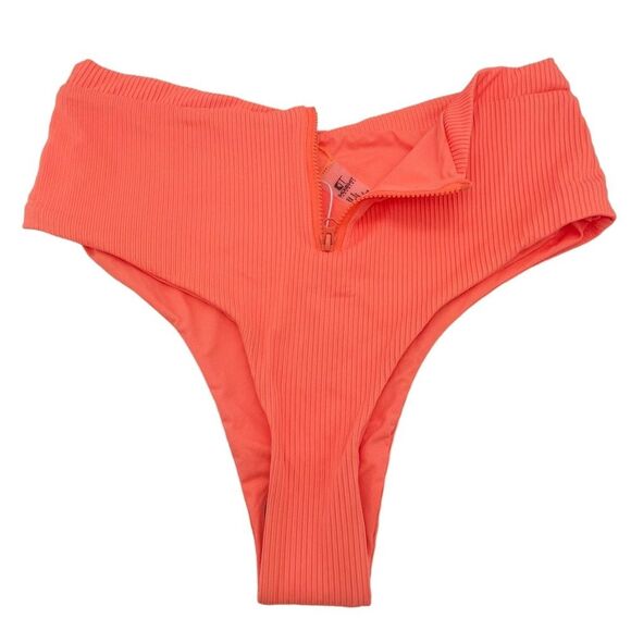 NWT TiniBikini Ribbed Two Piece Set Zipper Swimsuit Tangerine Orange Size Medium - Picture 9 of 14